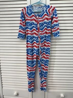 Bums & roses size 2T Kids Patriotic Star & Stripe convertible romper - bamboo